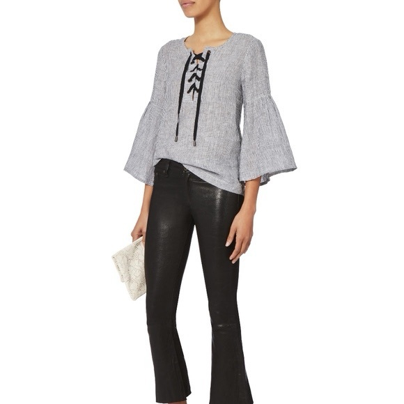 St Roche Tops - St Roche - Women's Lula Bell Sleeve Linen Stripe Top - Size Small- Black & White